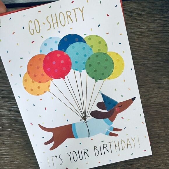 Dachshund Dog “Go Shorty It’s Your Birthday” Greeting Card with Balloons - Picture 1 of 5